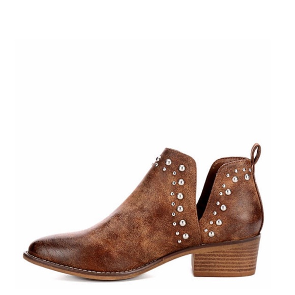 Cognac Distressed Deep V Sides Ankle Bootie - Picture 4 of 5